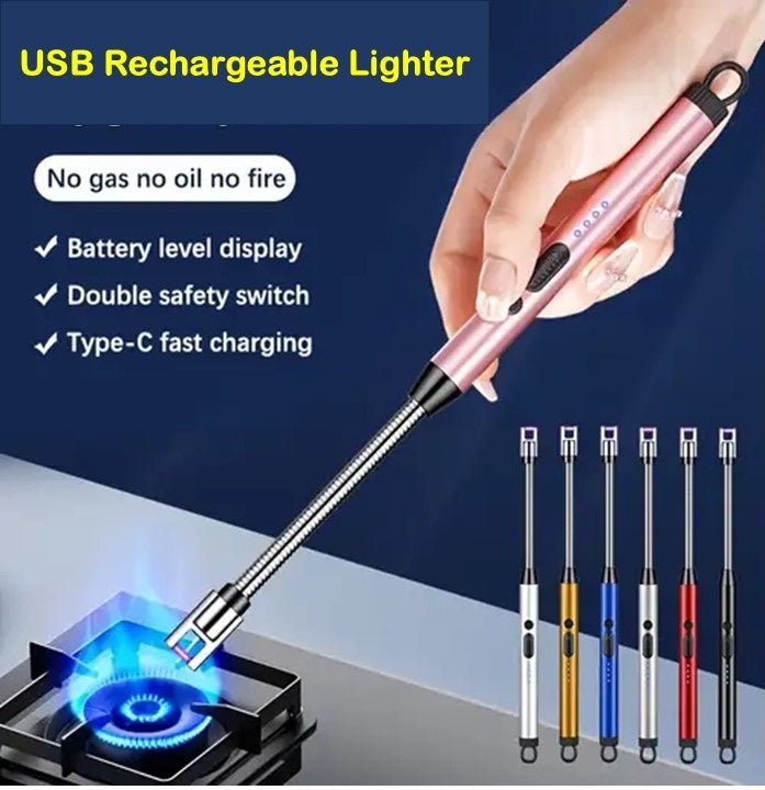 Rechargeable Electric USB Lighter – Windproof Arc Lighter with LED Battery Display & Flexible Neck - Japan Electronics